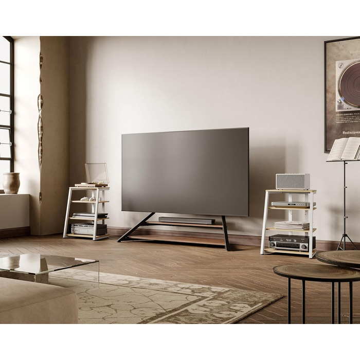 HiFi тумба FITUEYES з дерева та сталі для програвача вінілу та аудіотехніки 61x52x78 см (натуральний колір)