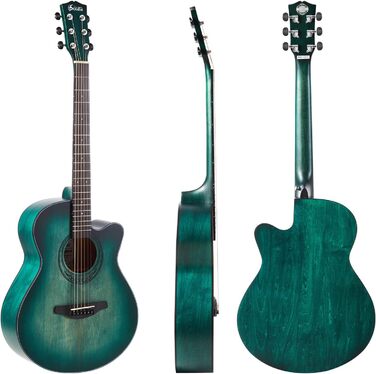 Акустична гітара Soldin 40 дюймів Premium з масивної соснової верхньої деки. Комплект: чохол, підставка, тюнер, ремінь, каподастр, струни, серветка, медіатори (Nilblau)