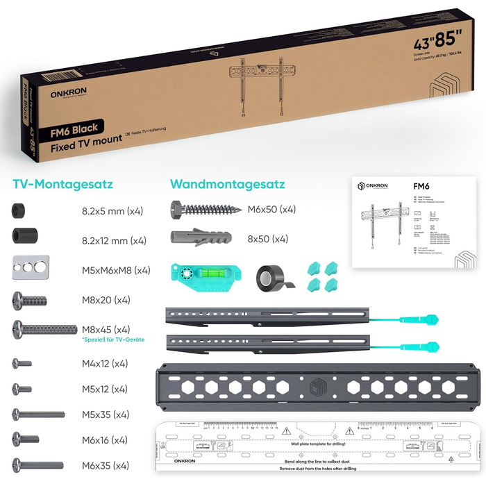 Кронштейн настінний для телевізора ONKRON FM6-B 43-85