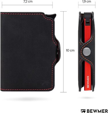 Гаманець-кардхолдер BEWMER з RFID-захистом, карбоновим затискачем для грошей та кишенею на блискавці (Чорний/Червоний)