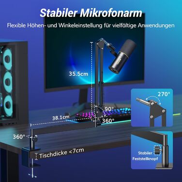 Мікрофон TONOR TD510+ для запису та стрімінгу: XLR/USB, динамічний, з кріпленням та кнопкою Mute, чорний