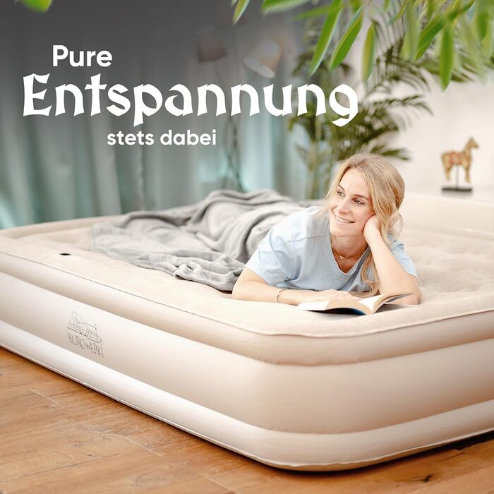 Надувне ліжко для 2 осіб [3-в-1 система] | Елегантне гостьове та кемпінгове ліжко | Надувна матрац з електропомпою 150x200 | Самостійно надувна повітряна матрац для 2 осіб, бежевий