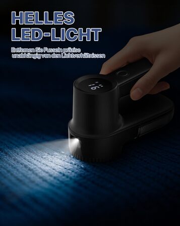 Електричний видалення ворсу Fusselrasierer: USB зарядка 2000mAh, LED-дисплей, 3 режими, 3 змінні насадки для одягу та ковдр (чорний)