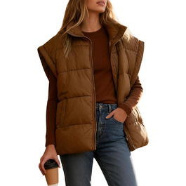 Легка степкова жилетка Daen Weste з коміром-стійкою, без рукавів, для осені/зими/міжсезоння, для активного відпочинку, S-XXL (Коричневий, L)