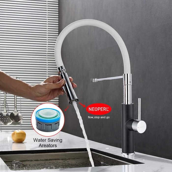 Кухонний змішувач Ibergrif з душем, гнучкий вилив, чорний/білий