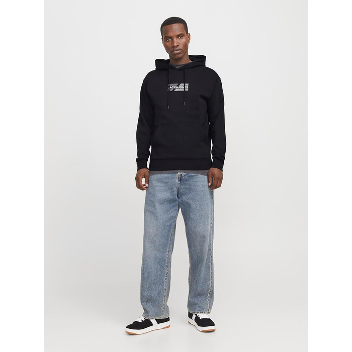 Чоловічий худі з капюшоном JACK & JONES з логотипом, чорний, розмір M