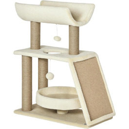 Кігтеточка PawHut для котів 76 см з іграшками, лежаком та когтешматкою, багатоповерхова, для середніх котів, світло-коричнева