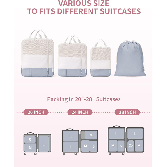 Набір органайзерів для валізи Narwey (6 шт.) - Кубики для пакування з компресією, Salbeigrün (бежевий)