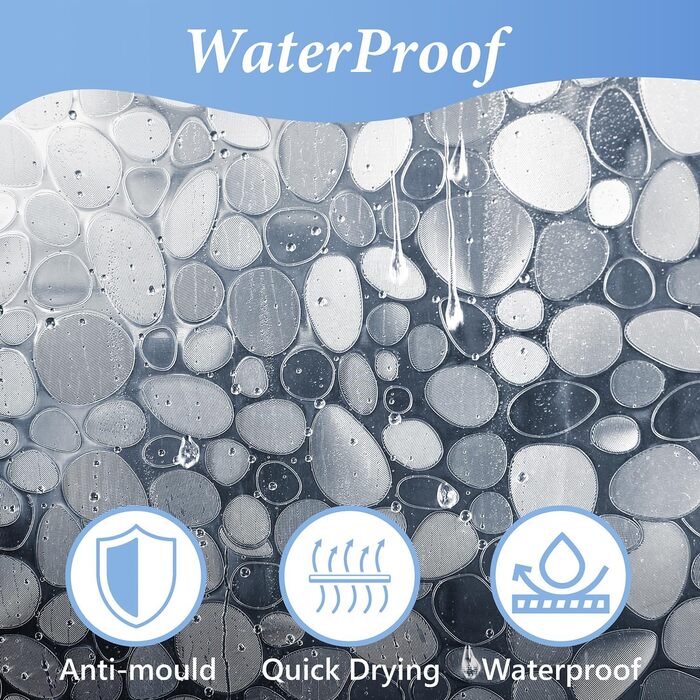 Шторка для душу LEMON CLOUD з антигрибковим покриттям та магнітною нижньою вантажівкою, 183x200 см, водонепроникна, антибактеріальна, PEVA, для душу та ванни, 12 білих кільця, 3D-візерунок (камінь), розмір 120x200 см (упаковка 1 шт.)