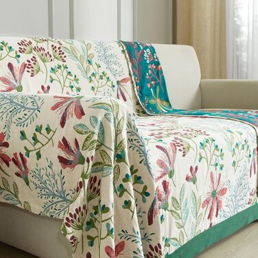 Богемна ковдра Boho 150x200 см, 100% бавовна, двостороння муслінова ковдра, плед для дивану та ліжка, Patchwork, зелено-бежева