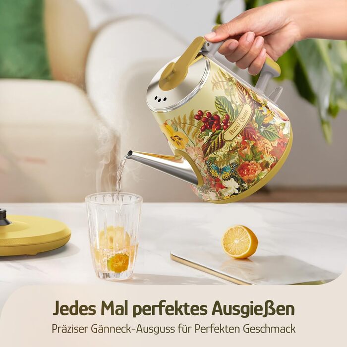 Hazel Quinn x Eduardo Recife Electric Kettle - 1 Liter, Retro Design, Stainless Steel, Fast Boiling, BPA-Free, Auto Shut-Off