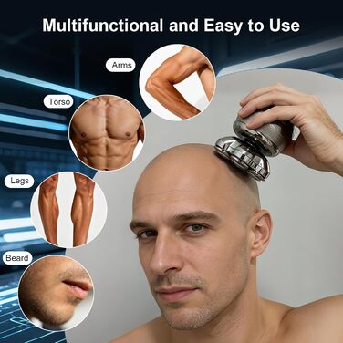 Електричний бритва для голови Glatzen Herren: професійний бритва для гоління голови, вологий та сухий, з LED-дисплеєм, 2 швидкості, сріблястий