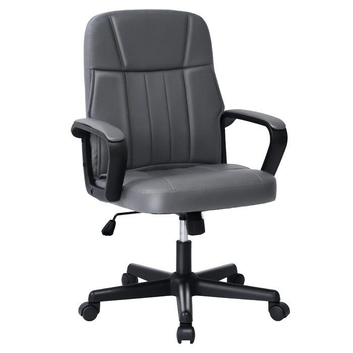 Офісне крісло MIXASTEP з PU-шкіри, регульована висота, поворотне, з підлокітниками та колесами 360°, для роботи, навчання, геймінгу (сірий)