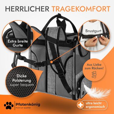 Рюкзак для кота/собаки Premium [3в1] - до 9 кг - з ременем - для прогулянок та транспортування. Ідеальний для походів. Сірий колір