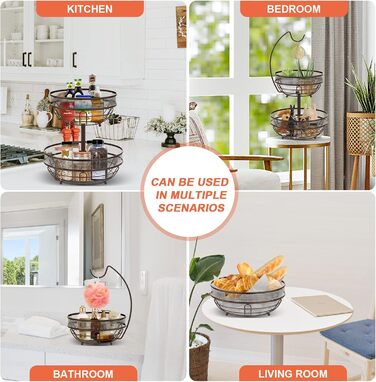 Металева фруктова тарілка Bomclap з 2 ярусами - кошик для фруктів з тримачем для бананів, бронзовий колір