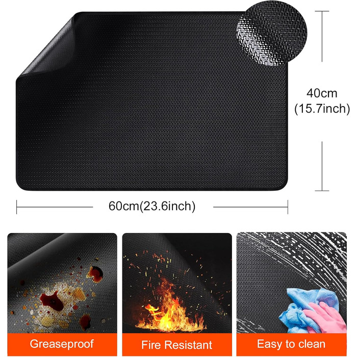 Стійка до вогню підставка під гаряче | Силіконова термостійка для столу | Килимок для фритюрниці | Підставка під кавоварку | Нековзна, водонепроникна (40 x 60 см) 40x60 см Чорна