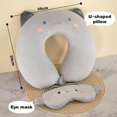 Подушка для шиї Tier Reisekissen з ефектом пам'яті, колір сірий (кіт)