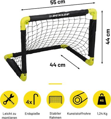 Dunlop 2-Pack Soccer Goal Set - Foldable Football Goal for Kids - Indoor/Outdoor Training Accessory - Black/Yellow 50x44x44cm