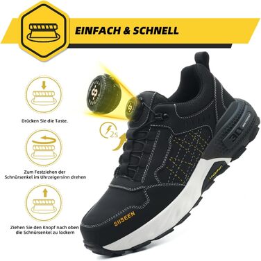 Черевики робочі чоловічі з металевим носком, легкі, дихаючі та міцні, з Clickers та захистом від проколів, неслизька підошва – взуття для професій та будівництва, 44 EU, чорний