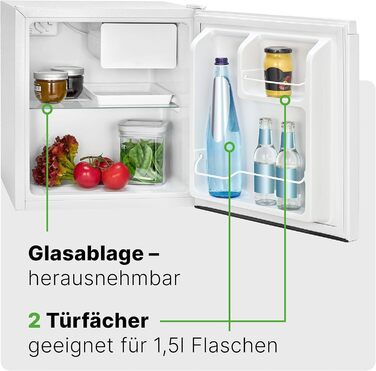 Міні-холодильник Bomann 45L з морозильною камерою: тиха кухонна/офісна/кемпінгова/геймінгова кухонна коробка, двері відкриваються зліва/справа, модель KB 7245, нержавіюча сталь (білий)