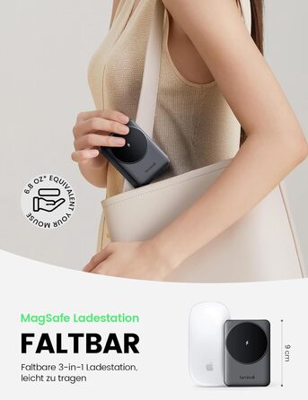 Зарядний станція Lamicall 3-в-1 для MagSafe: iPhone, Apple Watch, AirPods. Складана, портативна, бездротова. Сумісна з iPhone 17/16/15/14 Pro Max Plus Air.