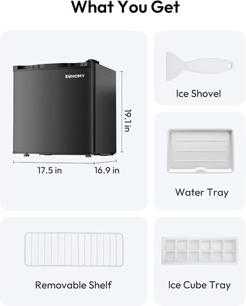 EUHOMY Міні холодильник 46L, компактний холодильник з регулюванням температури, тихий (38dB), енергоефективний для спальні, офісу