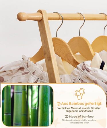 Дитяча вішалка для одягу Yorbay з бамбука, регульована подвійна штанга, з полицями для зберігання, економія місця, натуральний колір