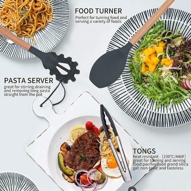 Набір кухонних аксесуарів KagoLing: 13 предметів з силікону з дерев'яними ручками (сірий)