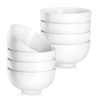 MALACASA Набір мисок для мюслі та супу, 8 шт., 420 мл, порцеляна, кремовий, для мюслі, супу, рамену, десертів та салатів