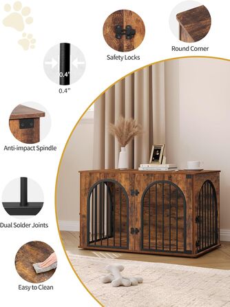 Клітка для собак Hzuaneri, 100 см, 3 двері, сучасний дизайн, для дому, висока міцність, 100 x 60 x 63 см, вінтажний колір, DFC84101B