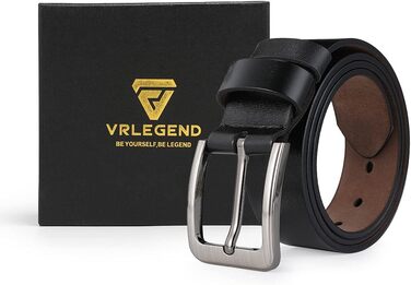 Чоловічий шкіряний ремінь VRLEGEND 110-175 см: повноера шкіра, ширина 38 мм, чорний, для джинсів, бізнес, ретро стилі