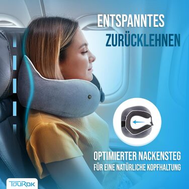 Подушка для шиї Calm – Memory Foam, для подорожей (літак, авто) – регульована ширина коміра, ергономічний дизайн, для дорослих, знімний чохол, сіра