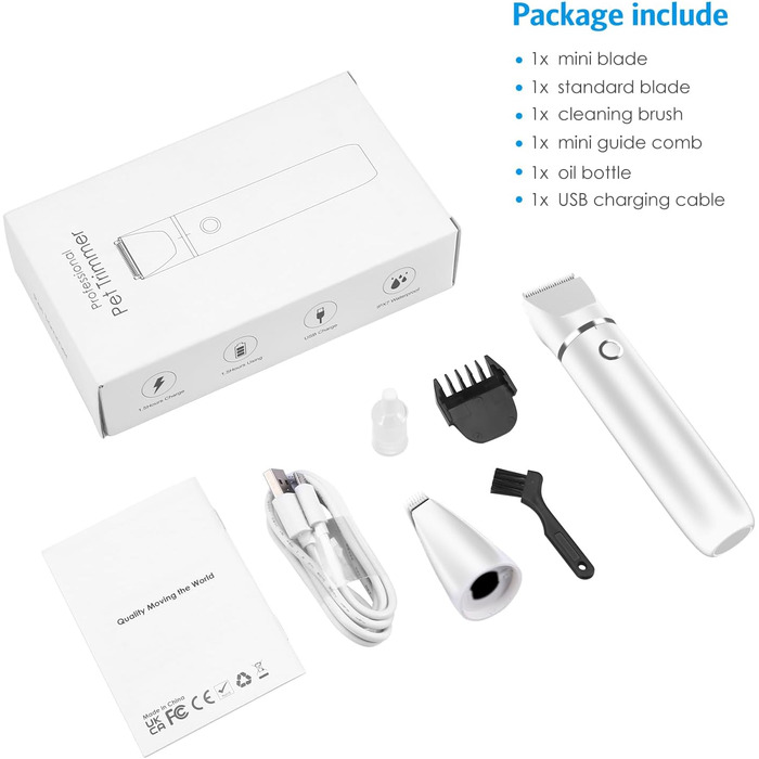 Машинка для стрижки собак та котів 2-в-1 Brifit, тример для подушечок лап, тиха, водонепроникна IPX7, професійна для тіла, лап, очей, вух, обличчя