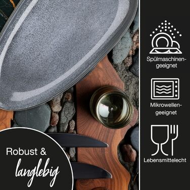 Набір сервіровочних тарілок Moritz & Moritz VIDA, блакитний (2 шт.) - великі тарілки з якісного порцеляну, сучасний дизайн, підходить для мікрохвильової печі та посудомийної машини, ідеально для салатів, м'яса на грилі, закусок та іншого