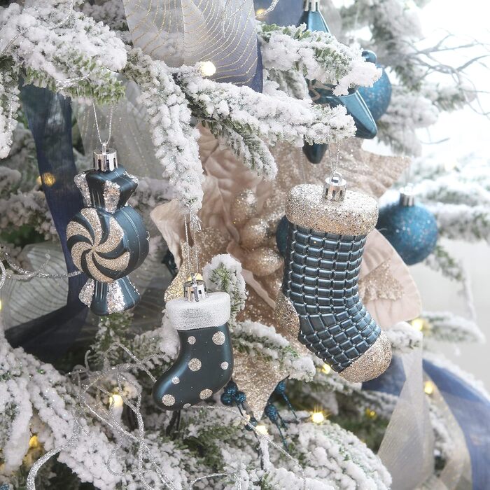 Набір прикрас для ялинки Sea Team 77 шт. – міцні кулі, прикраси, кулі-підвіски, подарункова упаковка (кам'яно-блакитний)