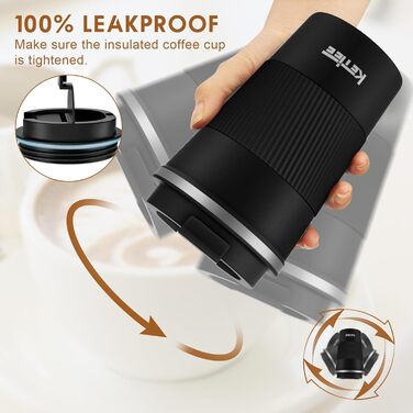 Термокружка KETIEE 380мл з нержавіючої сталі, 13oz, з кришкою, для кави з собою, чорна