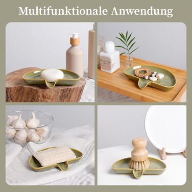 Керамічна мильниця з піддоном ANTIS'S HOME, Зелений милотримач на магнітній основі для ванної, душу та умивальника, Сучасний декор для ванної кімнати