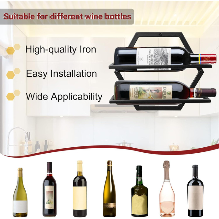 Metal Wall Mounted Wine Holder Stemware Glass Rack, 2Pcs Hanging Glass Wine Shelf Wall Mount Red Wine Shelf Organizer with 3 Stem Glass Holders for Home Kitchen Bar Display Decor (Bb)