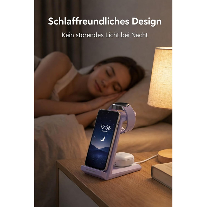 Зарядна станція NANAMI 3-в-1 для Samsung Galaxy Watch, Buds та смартфонів (S25, S24, S23) - бездротова, індукційна, фіолетова