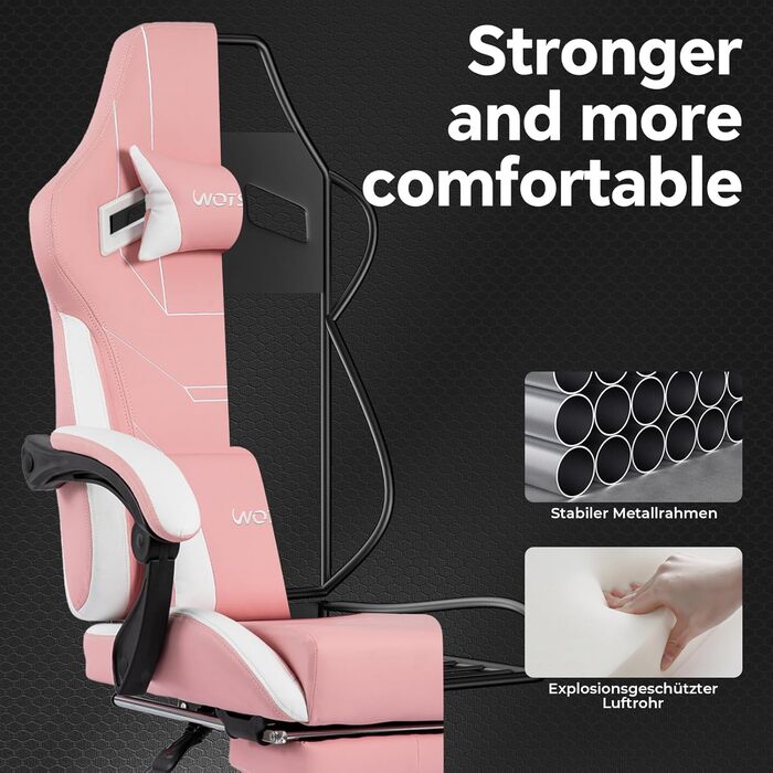 Геймерське крісло Ergonomisch з підставкою для ніг, регульоване, рожево-біле. Офісне крісло з підтримкою попереку для комп'ютера