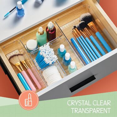 Ruboxa Transparent Drawer Organizer - 25 Pack, transparent plastic drawer organizers for home, organization and storage, kitchen, vanity, and office