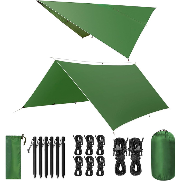 VOSOIR Camping Tarp - 3x3/3x5M Waterproof, Lightweight, UV Resistant Canopy - for Camping, Hiking, Picnics, Hammocks