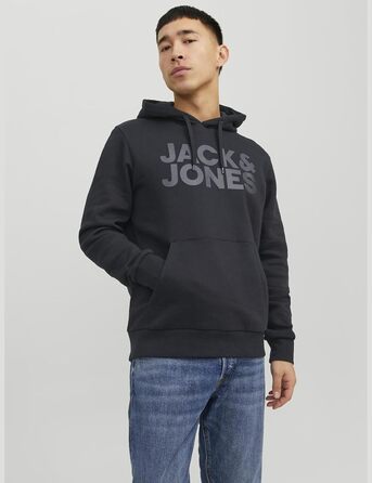 Чоловічий худі Jack & Jones Regular Fit JJEADRIAN з принтом, чорний