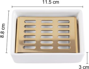 Керамічна мильниця з нержавіючої сталі, подвійна, з піддоном, для ванної кімнати та душу (11,8 x 8,8 x 3 см), золота