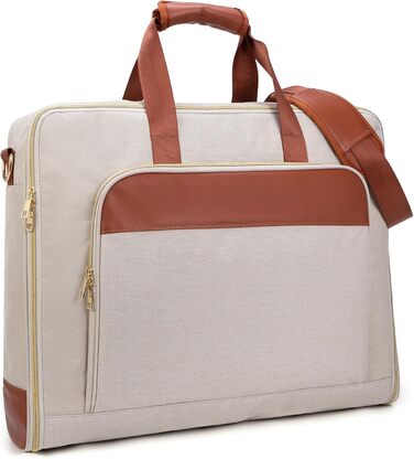 Portable Garment Bag, Men's Garment Bag for Business Travel, Large Leather Travel Bag with Shoe Compartment (Size L, Beige)