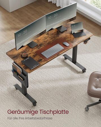 VASAGLE Electric Height Adjustable Desk, 60 x 120 x (72-120) cm, Memory Function, Wood & Steel Frame, Vintage Brown