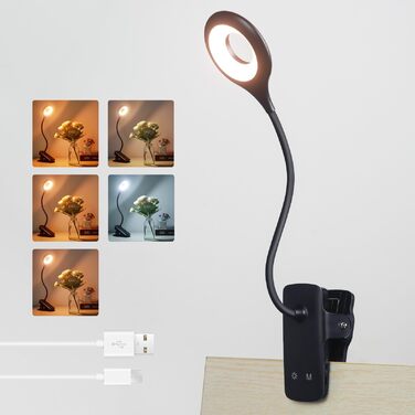 Нічник Akynite 3W на прищіпці, LED лампа для ліжка з акумулятором, USB-C зарядка, 5 кольорів, диммер, 28 LED, чорний