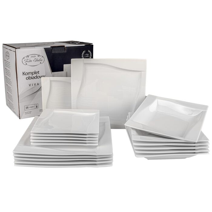 Сервіз посуду на 6 осіб, 18 предметів: тарілки з порцеляни, білий сервіз, набір тарілок та мисок, сучасний сервіз