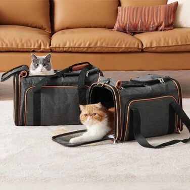 Транспортна сумка для котів та собак, розширювана, переноска для тварин, 48x30x31 см (сіра з помаранчевим)