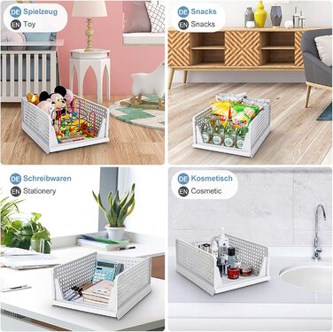 Yorbay Drawer Box, 3-Piece Set, Stackable Closet Organizer, Shelf Storage Box, Divider Stackable Drawers for Clothes Kitchen Bedroom, White